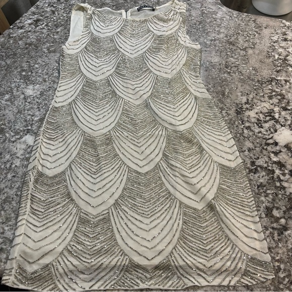 Alice + Olivia Dresses & Skirts - Alice + Olivia White/Cream Silver Scallop Beaded Mesh Back Short Dress Size 4